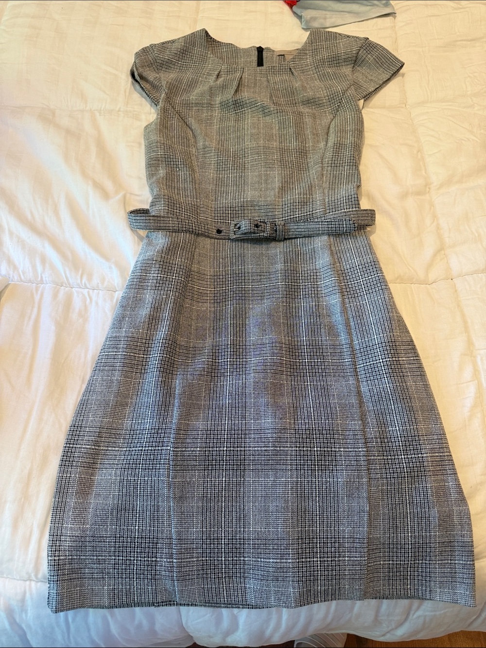 H&M Grey Plaid Belted Midi Dress